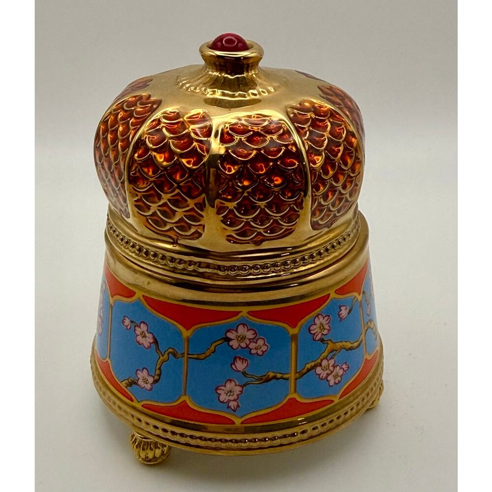 House of Fabergé Nightingale Music Box Porcelain 24k Gold Franklin Mint